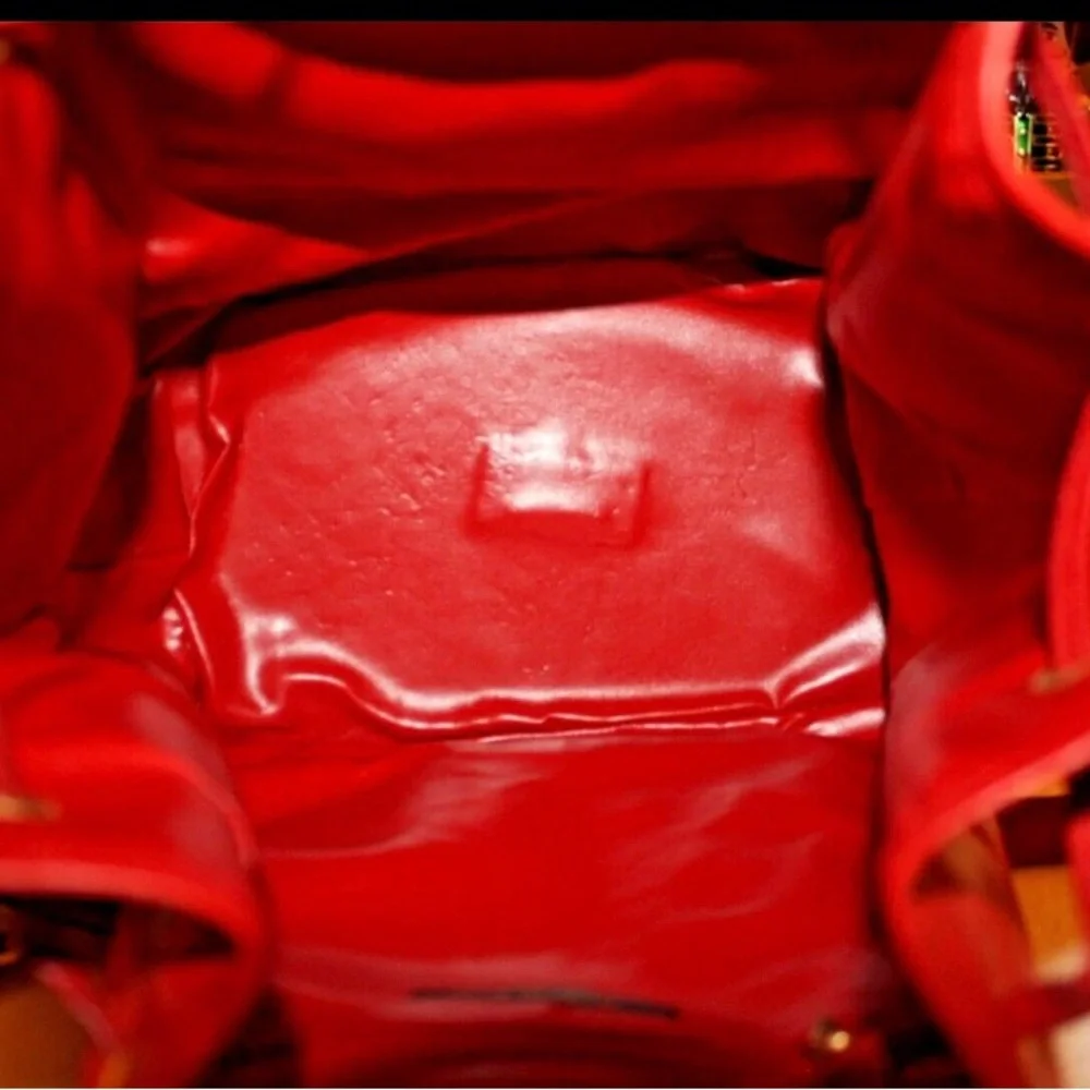 Red Leather Drawstring Bucket Bag - Picture 2 of 9